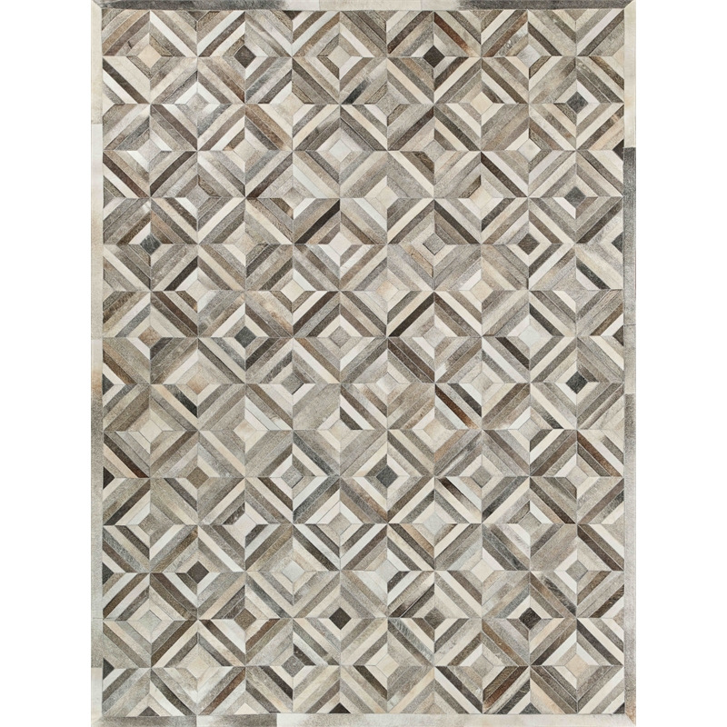 Natural Hide Hand-Tufted Leather Hide Silver 11'6