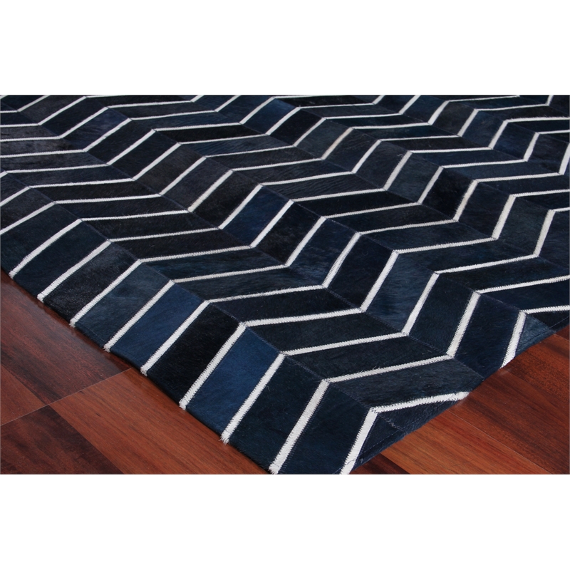 Natural Hide Hand-Tufted Leather Hide Blue/Multi 13'6