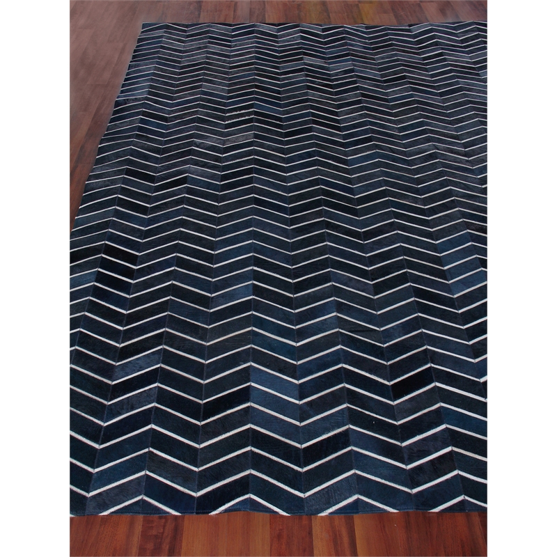 Natural Hide Hand-Tufted Leather Hide Blue/Multi 13'6