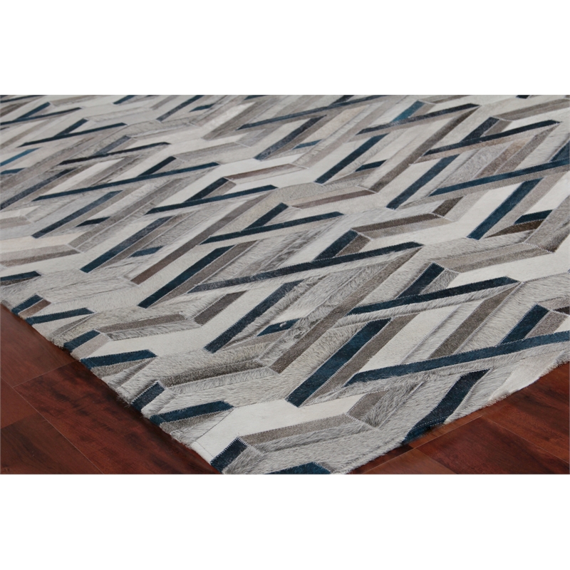 Natural Hide Hand-Tufted Leather Hide Silver/Blue 9'6