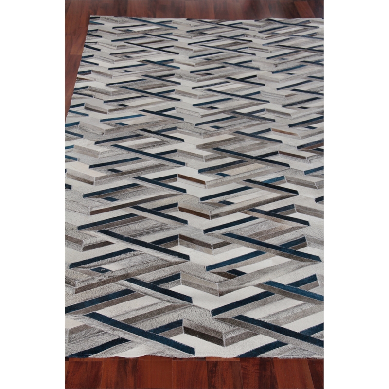 Natural Hide Hand-Tufted Leather Hide Silver/Blue 9'6
