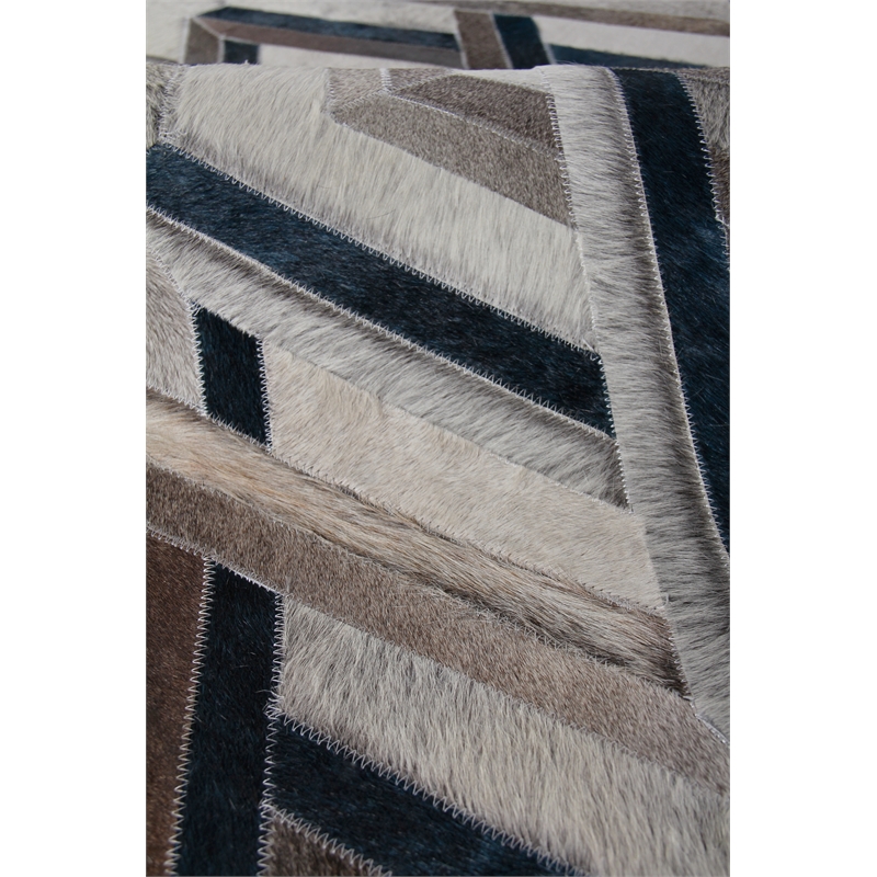 Natural Hide Hand-Tufted Leather Hide Silver/Blue 9'6