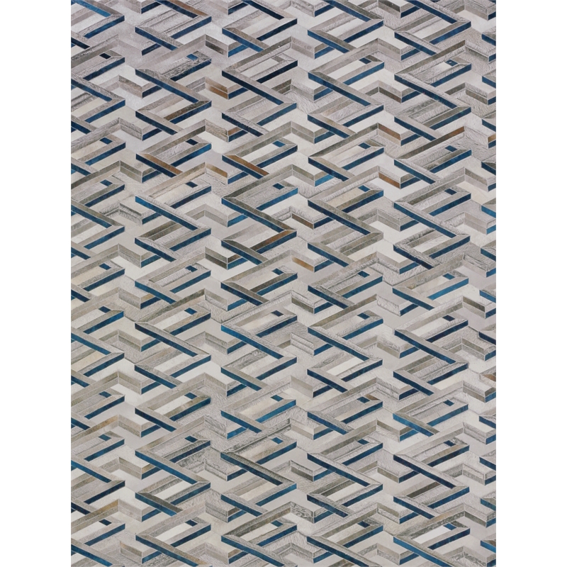 Natural Hide Hand-Tufted Leather Hide Silver/Blue 9'6