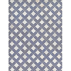 Natural Hide Hand-Tufted Leather Hide Navy/Multi 5'x8' Area Rug