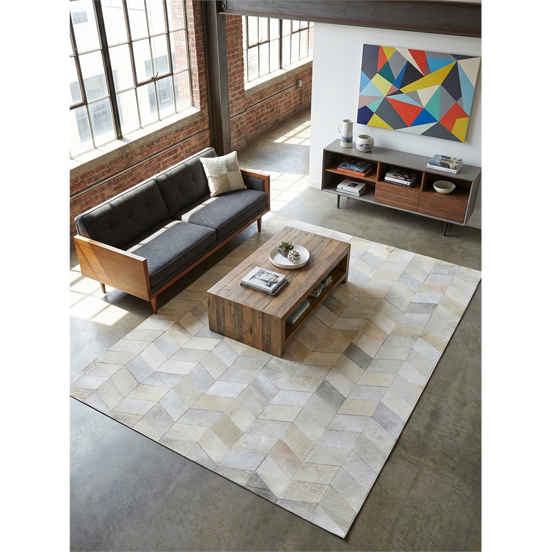 Natural Hide Hand-Tufted Leather Hide Ivory/Silver/Multi 13'6