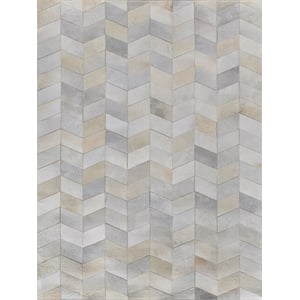Natural Hide Hand-Tufted Leather Hide Ivory/Silver/Multi 5'x8' Area Rug