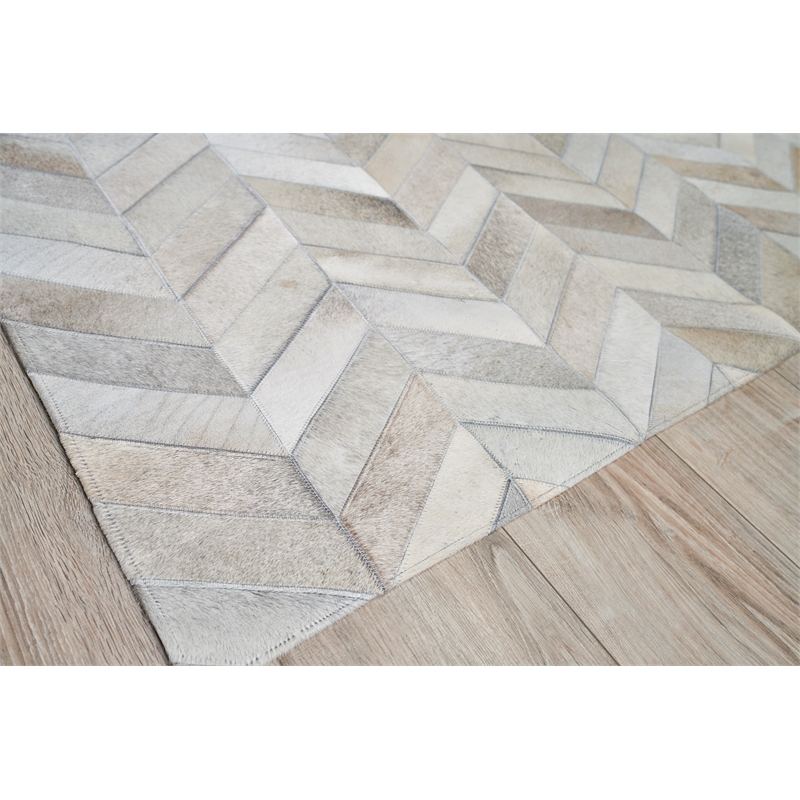 Natural Hide Hand-Tufted Leather Hide White/Silver 9'6