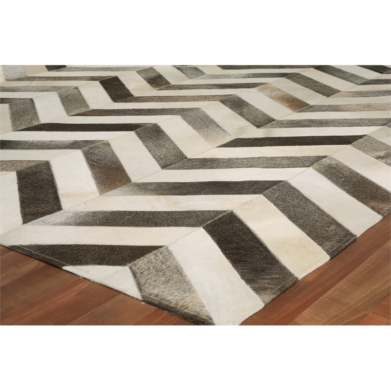 Natural Hide Hand-Tufted Leather Hide White/Gray 13'6