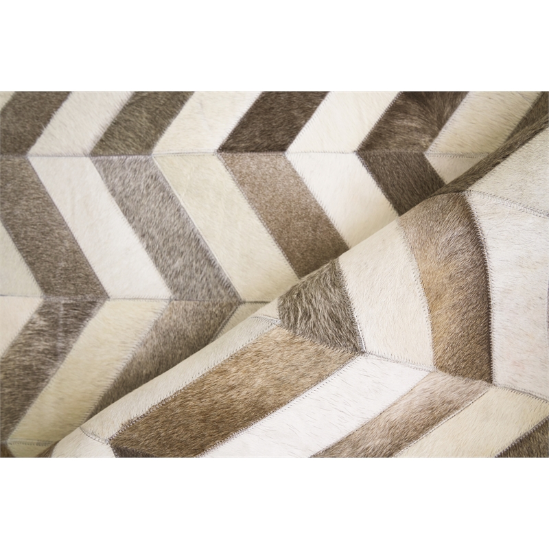 Natural Hide Hand-Tufted Leather Hide White/Gray 13'6