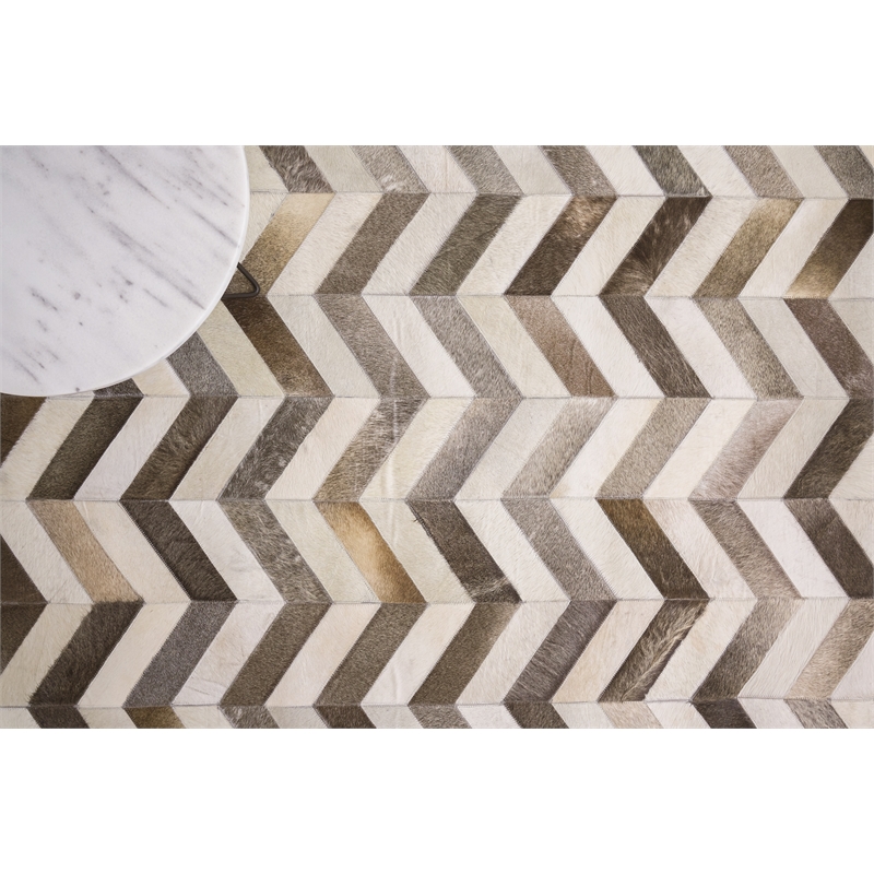 Natural Hide Hand-Tufted Leather Hide White/Gray 13'6