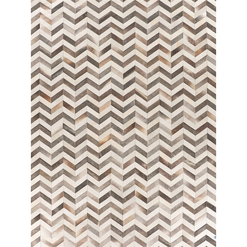 Natural Hide Hand-Tufted Leather Hide White/Gray 13'6