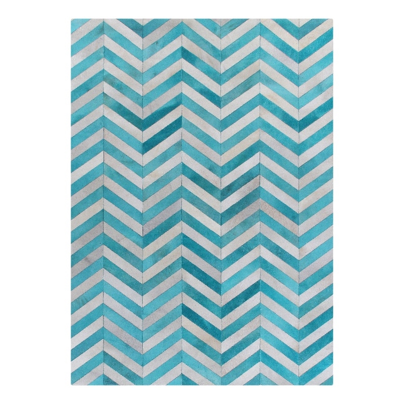 Natural Hide Hand-Tufted Leather Hide Turquoise 8'x10' Area Rug