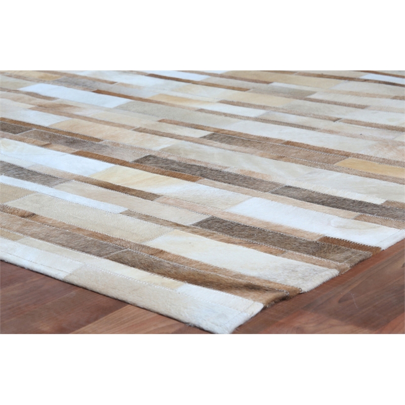 Natural Hide Hand-Tufted Leather Hide Beige 13'6