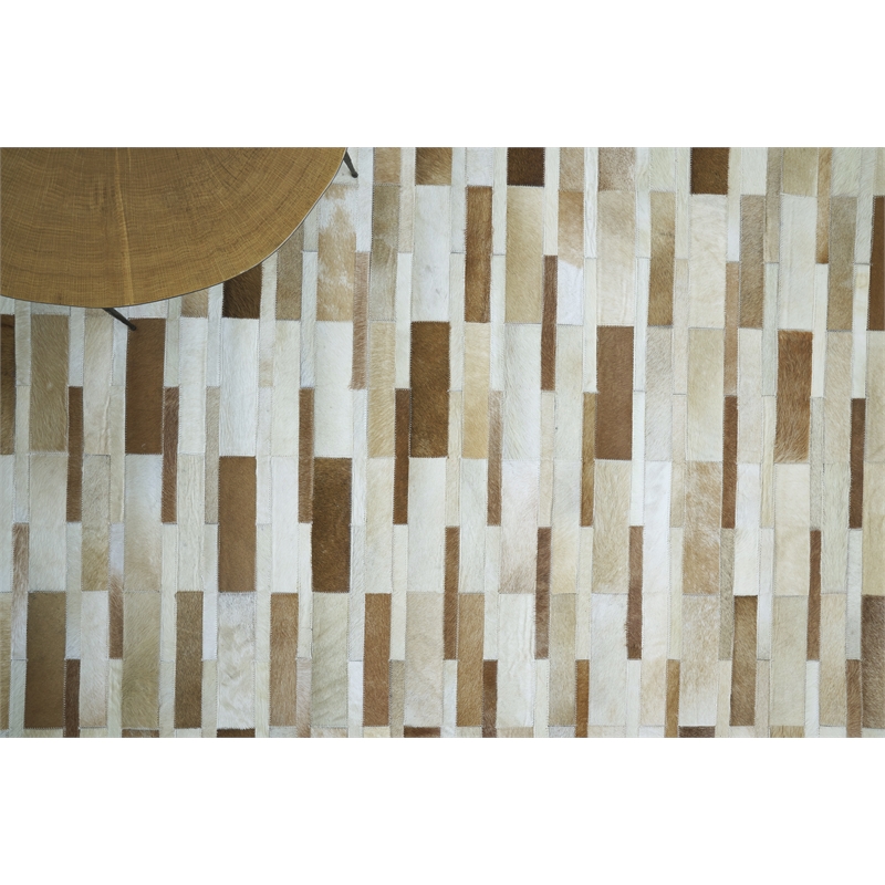 Natural Hide Hand-Tufted Leather Hide Beige 13'6