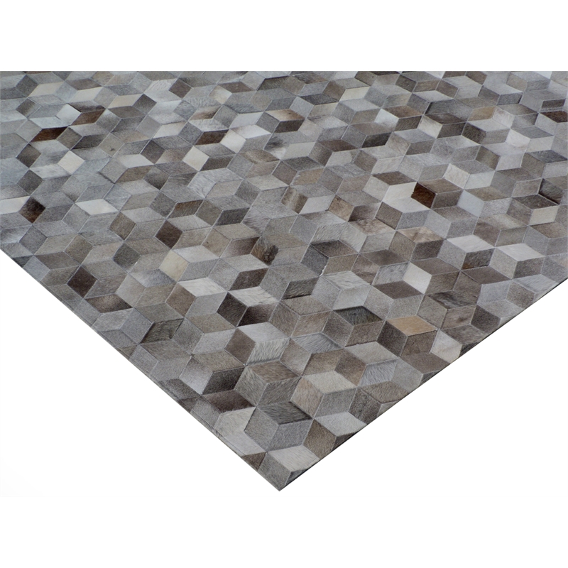 Natural Hide Hand-Tufted Leather Hide Silver 11'6
