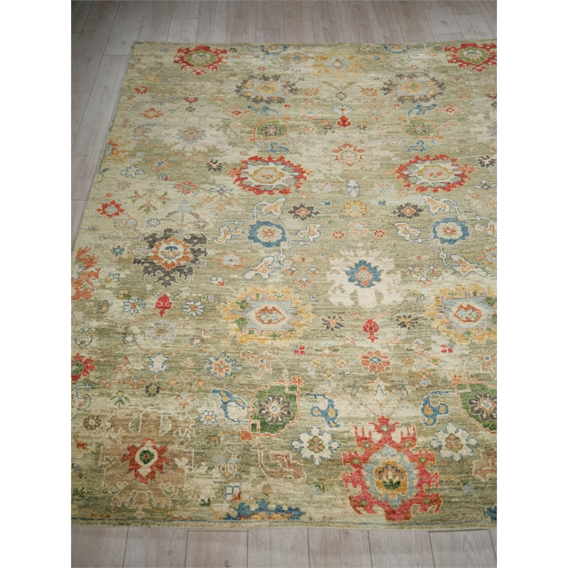 Oxford Hand-Knotted Ghazni Wool Light Green 10'x14' Area Rug