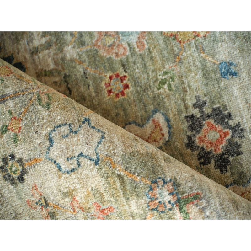 Oxford Hand-Knotted Ghazni Wool Light Green 10'x14' Area Rug