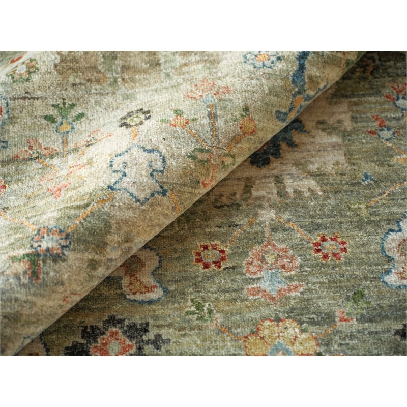 Oxford Hand-Knotted Ghazni Wool Light Green 10'x14' Area Rug