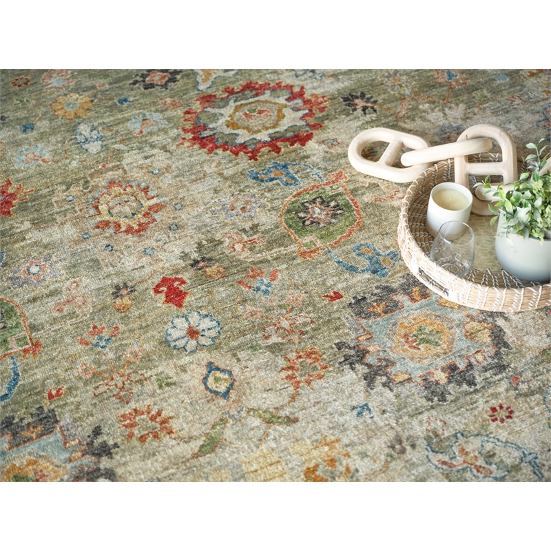 Oxford Hand-Knotted Ghazni Wool Light Green 10'x14' Area Rug