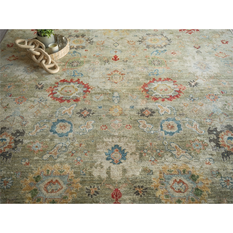 Oxford Hand-Knotted Ghazni Wool Light Green 10'x14' Area Rug
