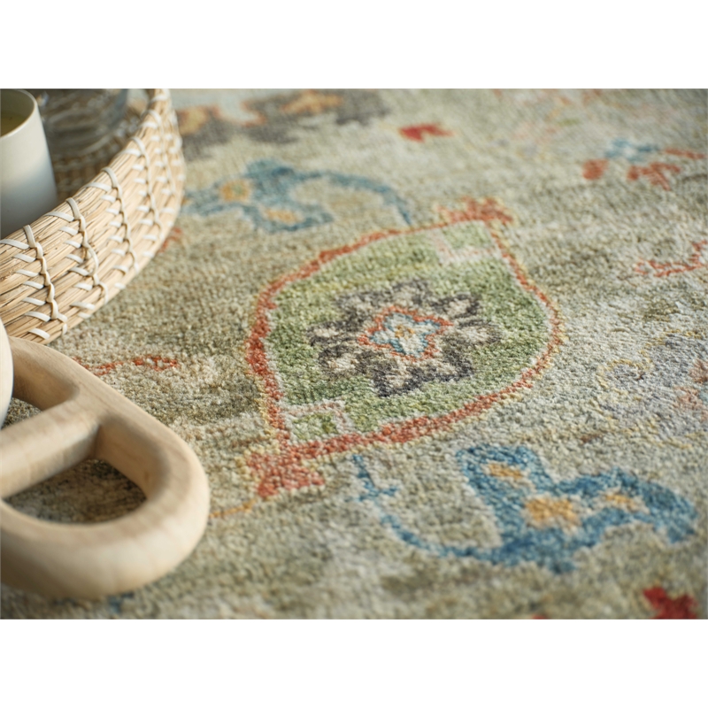 Oxford Hand-Knotted Ghazni Wool Light Green 10'x14' Area Rug
