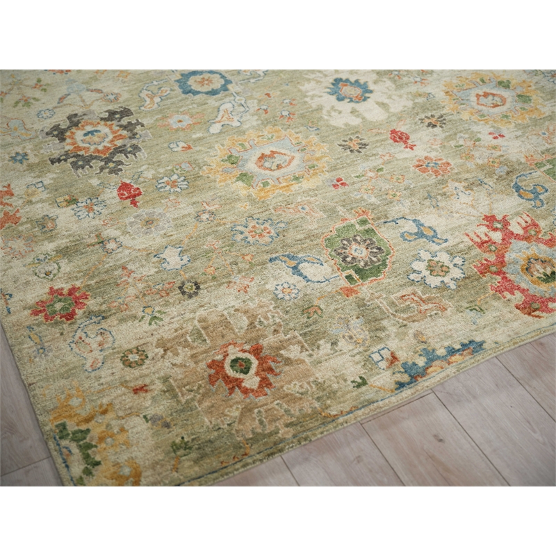 Oxford Hand-Knotted Ghazni Wool Light Green 12'x15' Area Rug