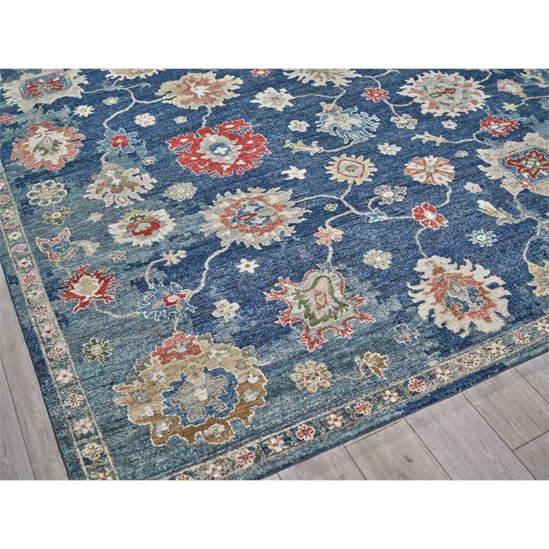Oxford Hand-Knotted Ghazni Wool Blue 10'x14' Area Rug