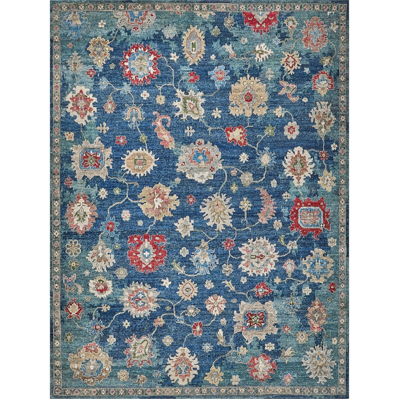 Oxford Hand-Knotted Ghazni Wool Blue 10'x14' Area Rug