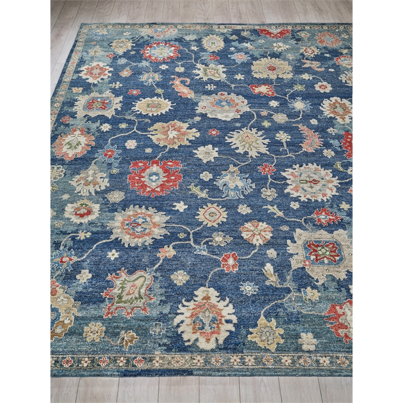 Oxford Hand-Knotted Ghazni Wool Blue 12'x15' Area Rug
