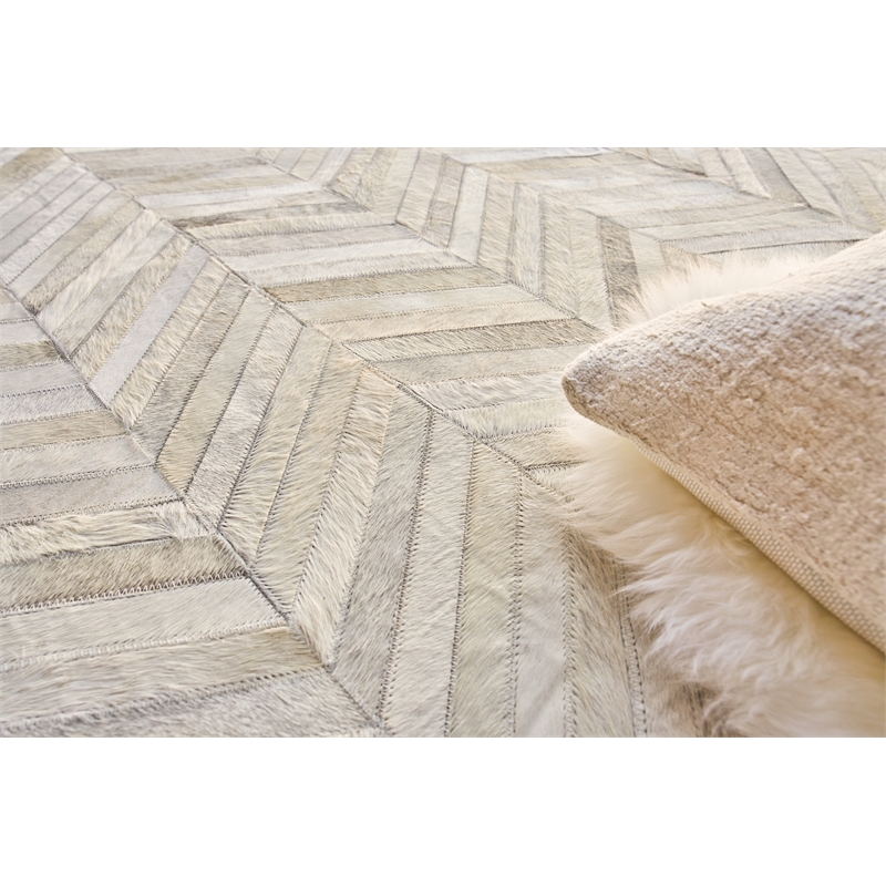 Natural Hide Hand-Tufted Leather Hide Silver 9'6