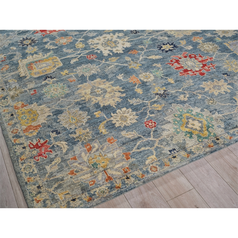 Oxford Hand-Knotted Ghazni Wool Blue 10'x14' Area Rug