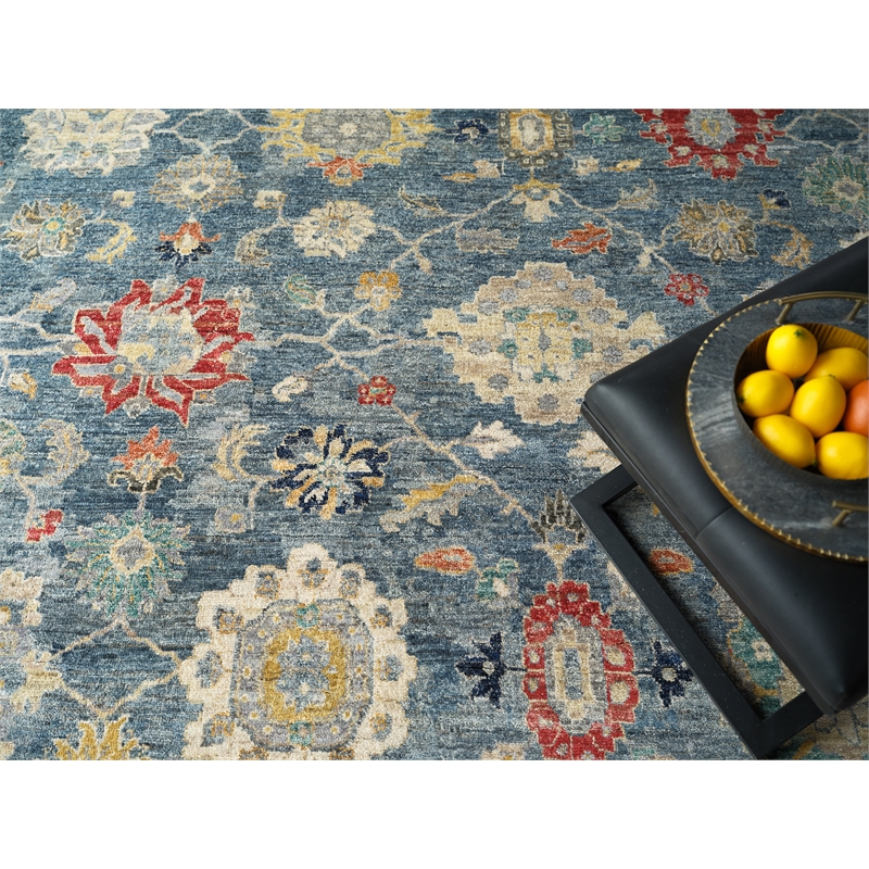 Oxford Hand-Knotted Ghazni Wool Blue 10'x14' Area Rug