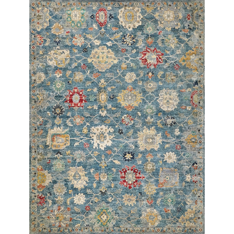 Oxford Hand-Knotted Ghazni Wool Blue 10'x14' Area Rug