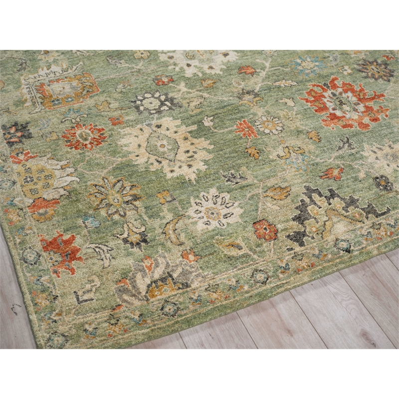 Oxford Hand-Knotted Ghazni Wool Green 10'x14' Area Rug
