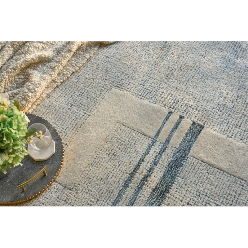 Nicada Hand-Tufted New Zealand Wool Blue/Ivory 12'x15' Area Rug