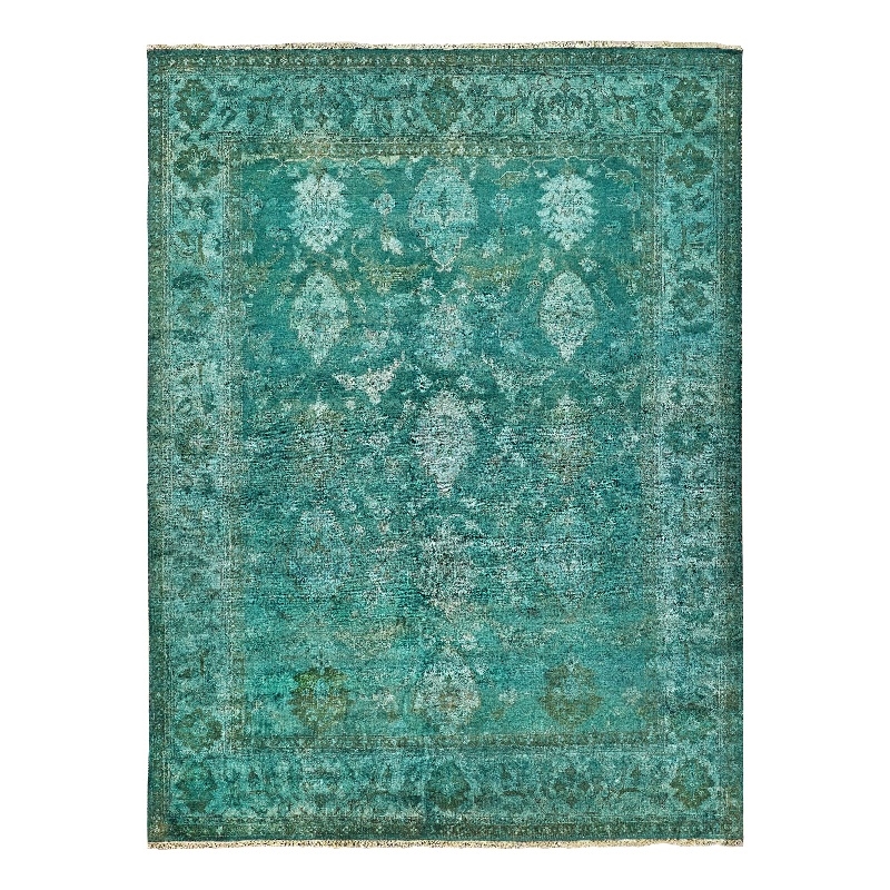 Overdye Antique Weave Hand-Knotted New Zealand Wool Green 9'x12' Area Rug