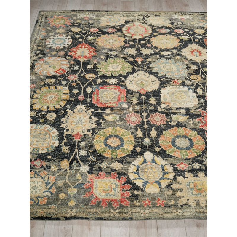 Oxford Hand-Knotted Ghazni Wool Black 9'x12' Area Rug