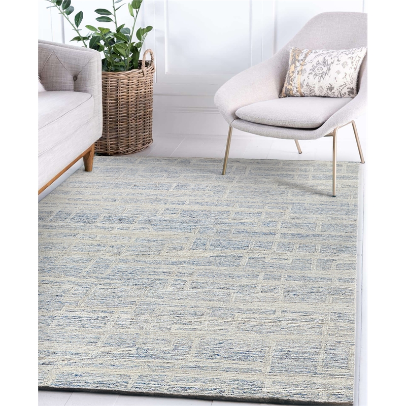 Park City Hand-Tufted New Zealand Wool Blue/Ivory 9'x12' Area Rug