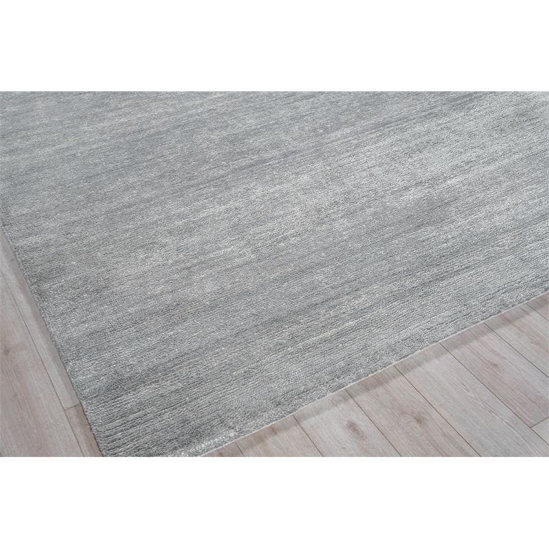 Plush Hand-Knotted Bamboo Silk/Wool Dark Silver 12'x15' Area Rug