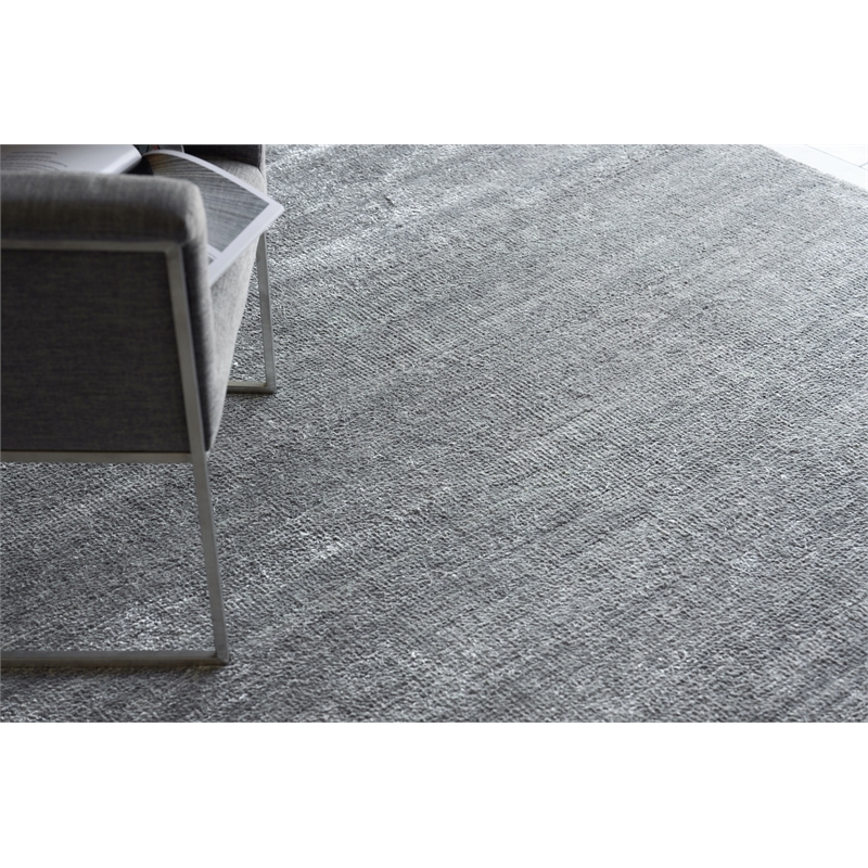 Plush Hand-Knotted Bamboo Silk/Wool Dark Silver 2'x3' Area Rug