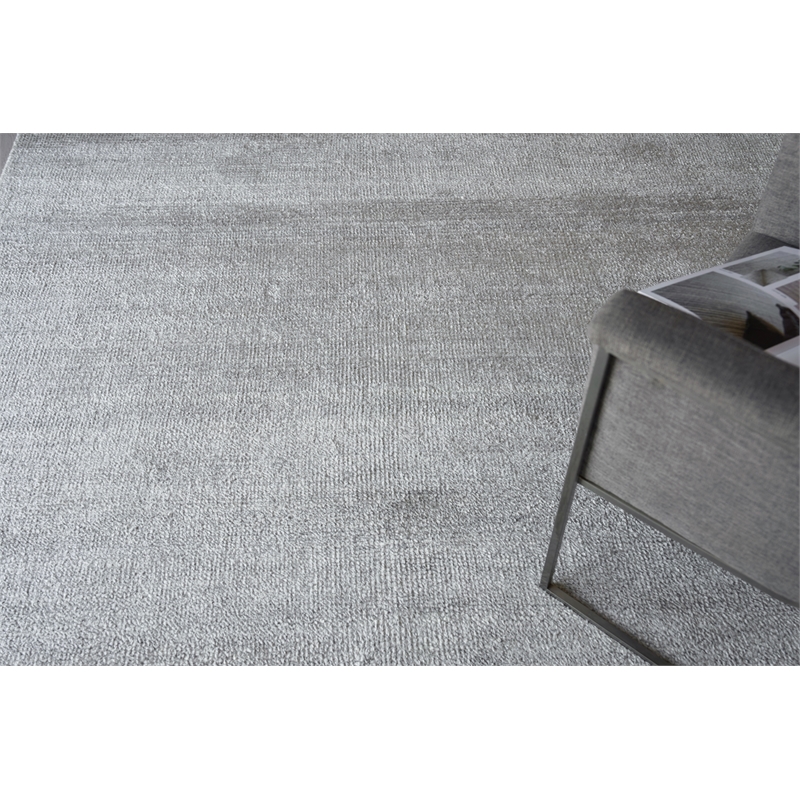 Plush Hand-Knotted Bamboo Silk/Wool Dark Silver 8'x10' Area Rug