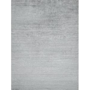Plush Hand-Knotted Bamboo Silk/Wool Dark Silver 9'x12' Area Rug