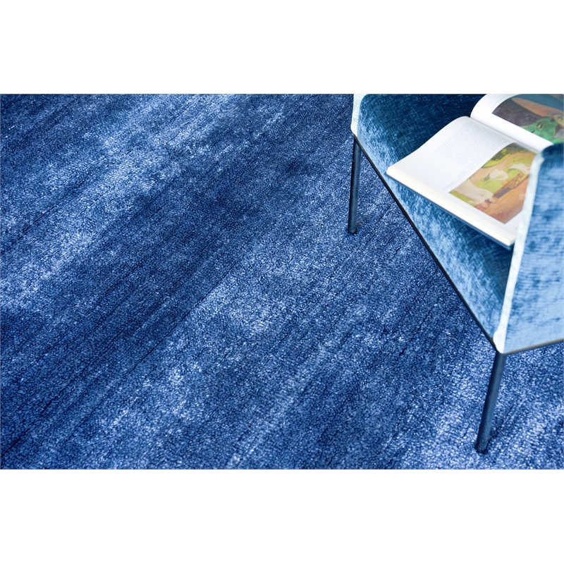 Plush Hand-Knotted Bamboo Silk/Wool Navy 12'x15' Area Rug