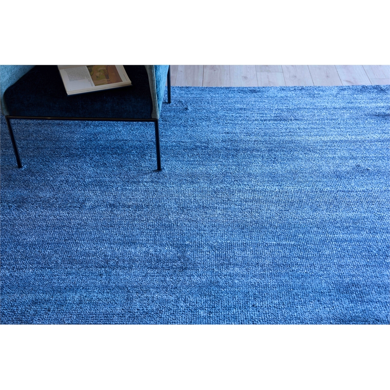 Plush Hand-Knotted Bamboo Silk/Wool Navy 12'x15' Area Rug