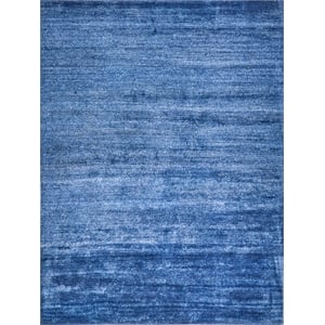 Plush Hand-Knotted Bamboo Silk/Wool Navy 8'x10' Area Rug