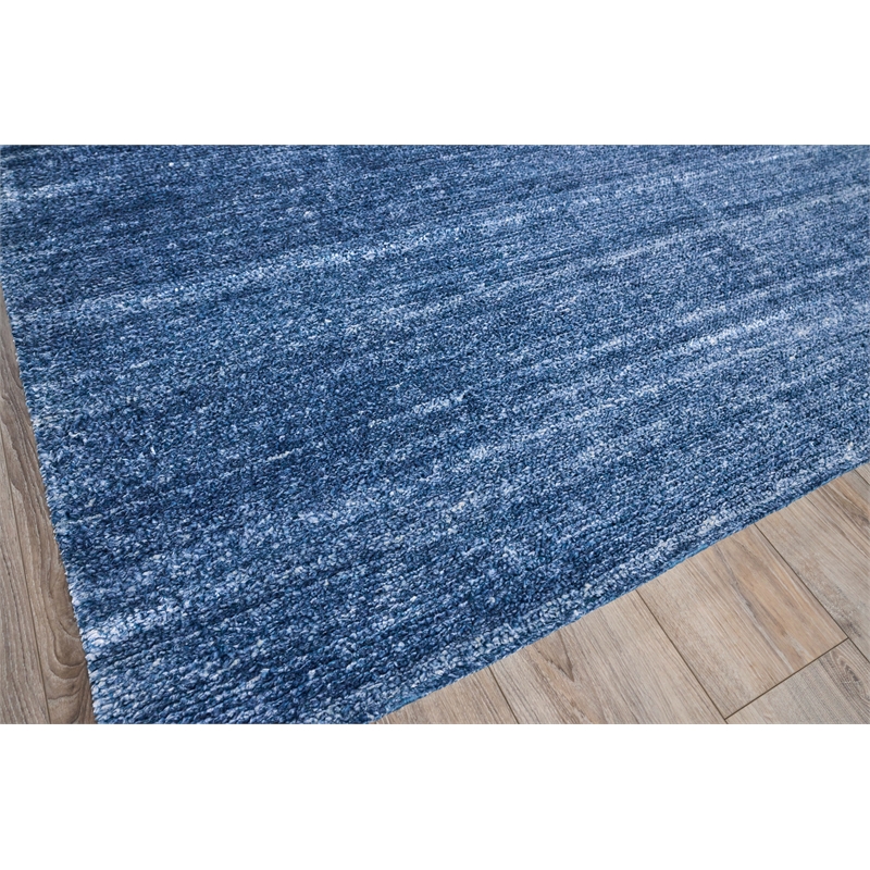 Plush Hand-Knotted Bamboo Silk/Wool Dark Blue 12'x15' Area Rug