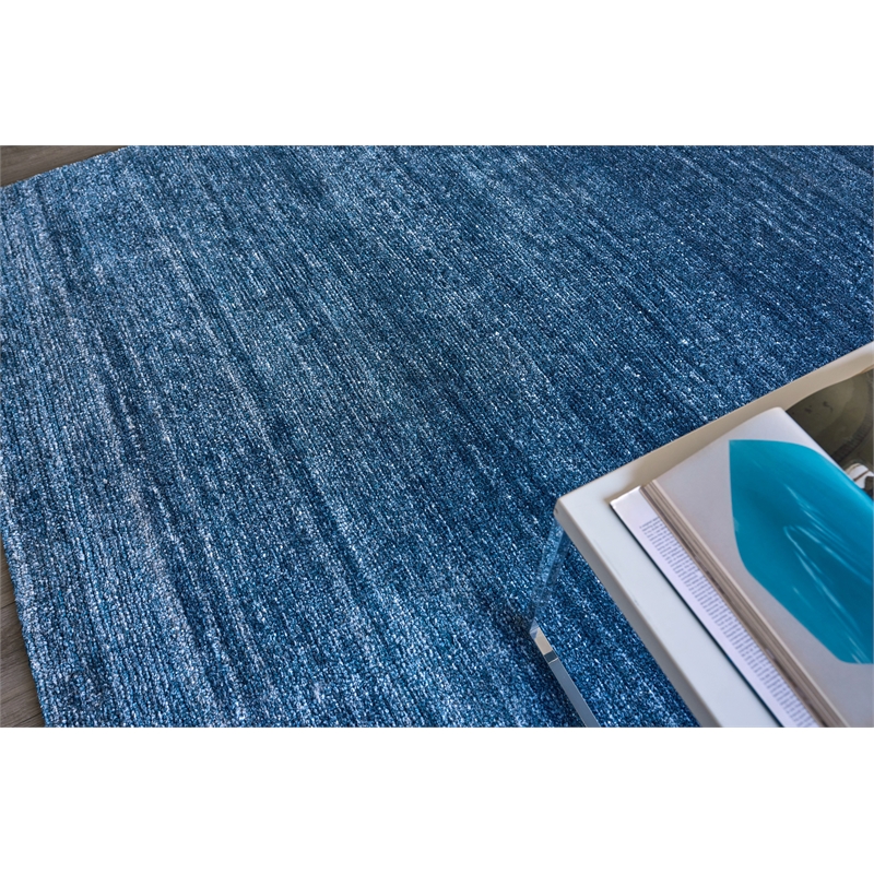 Plush Hand-Knotted Bamboo Silk/Wool Dark Blue 12'x15' Area Rug