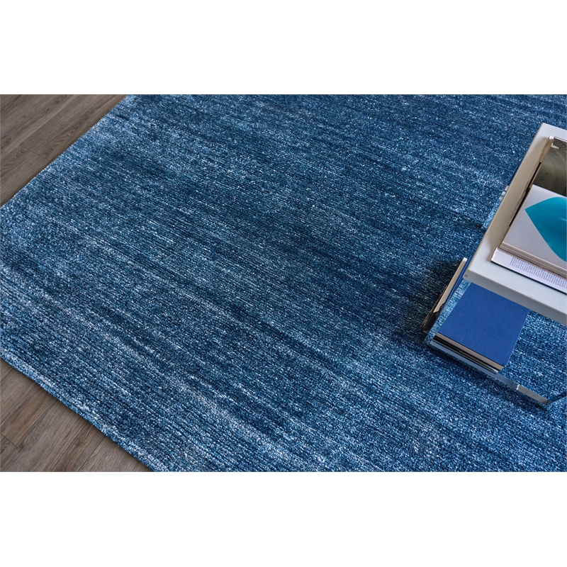 Plush Hand-Knotted Bamboo Silk/Wool Dark Blue 12'x15' Area Rug
