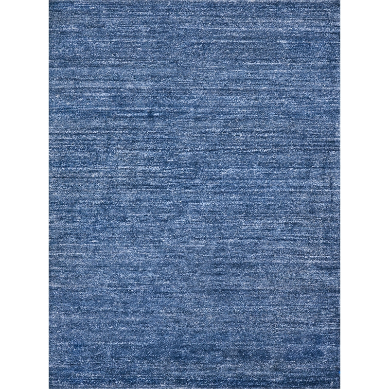 Plush Hand-Knotted Bamboo Silk/Wool Dark Blue 12'x15' Area Rug