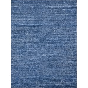 Plush Hand-Knotted Bamboo Silk/Wool Dark Blue 2'x3' Area Rug